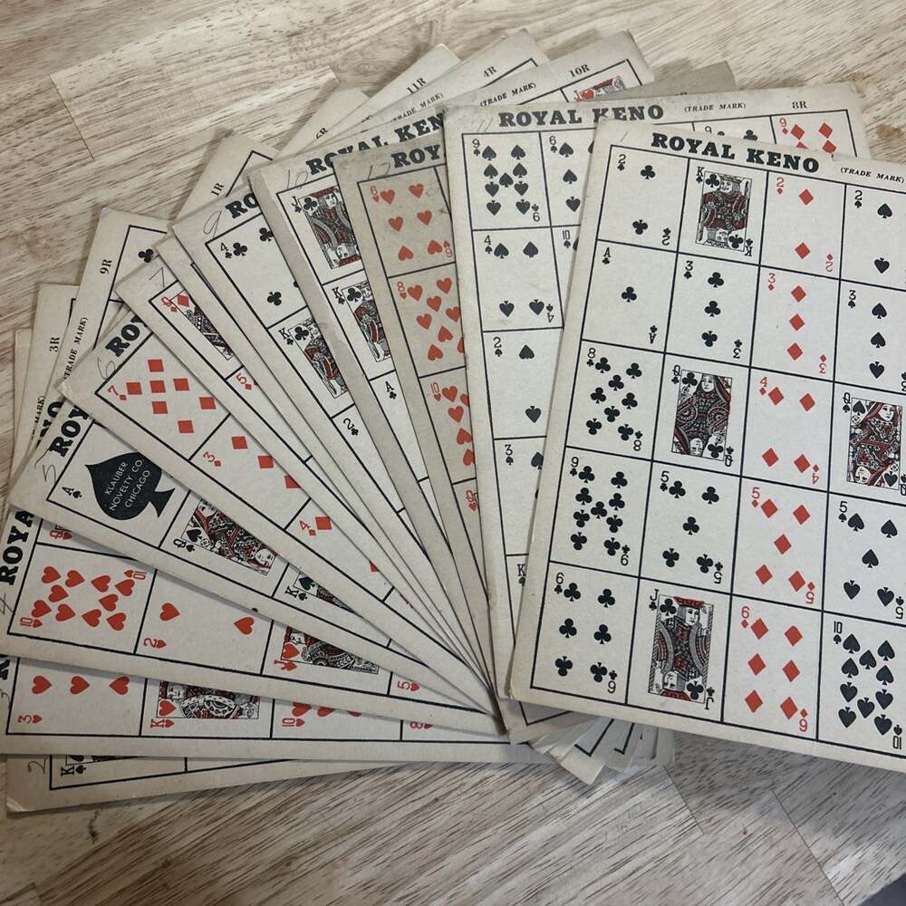 Vintage Royal Keno Game Boards 12 Cards Only Klauber Novelty Co. Chicago